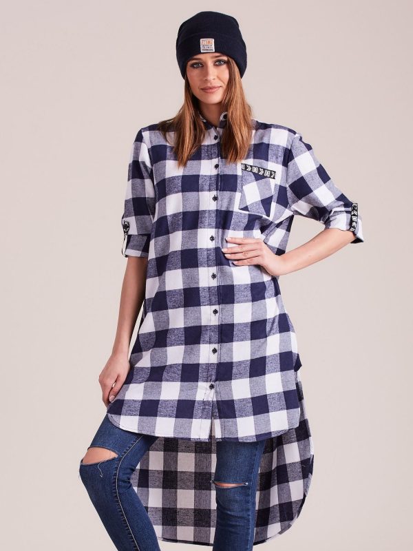 Wholesale Navy Blue Plaid Long Shirt