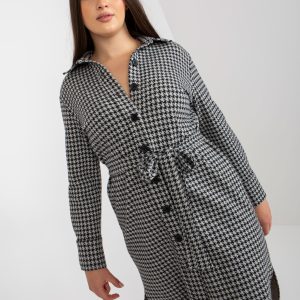 Wholesale Grey and Black Plus Size Houndhole Shirt Dress