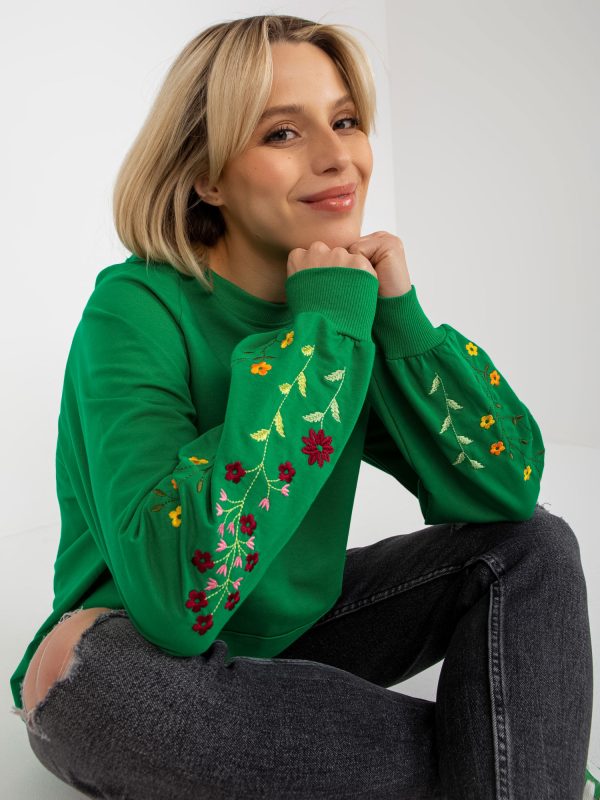 Wholesale Green sweatshirt with embroidery on sleeves RUE PARIS