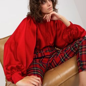 Wholesale Red Imitation Satin Shirt with Wide Sleeves Cristina