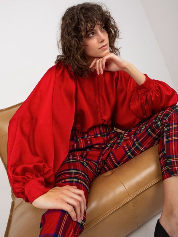 Wholesale Red Imitation Satin Shirt with Wide Sleeves Cristina