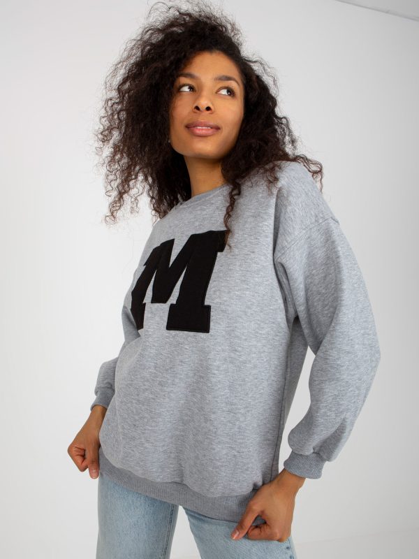 Wholesale Grey sweatshirt without a hood with a Patch