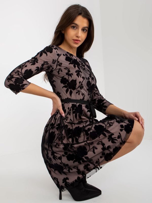 Wholesale Dirty pink and black cocktail dress with binding