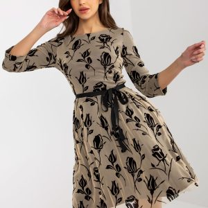 Wholesale Beige and black cocktail dress with velour patterns