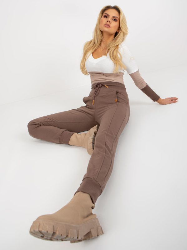 Wholesale Brown basic sweatpants with Aniel binding