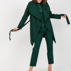 Wholesale Dark green coat with tie belt Malou RUE PARIS