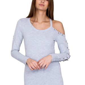 Wholesale Gray blouse with cutout and rings