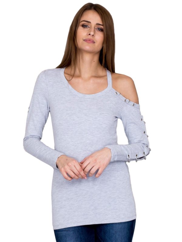 Wholesale Gray blouse with cutout and rings