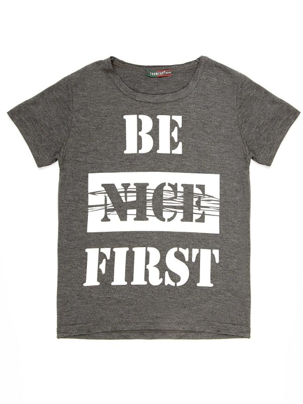 Wholesale Dark grey children's t-shirt with inscription