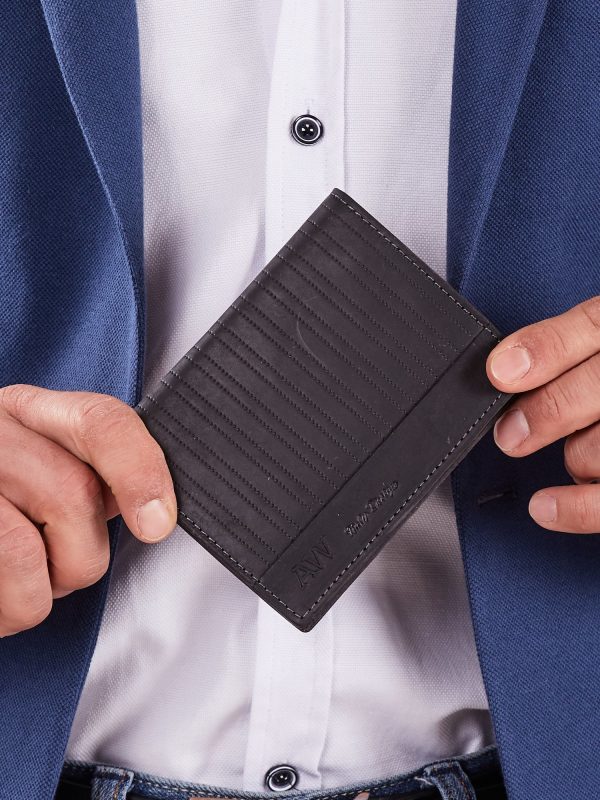 Wholesale Black Leather Men's Wallet with Embossing