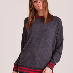 Wholesale Women's sweatshirt with a neckline on the back and welts dark grey