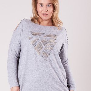 Wholesale Light gray blouse with cutouts on the shoulders PLUS SIZE