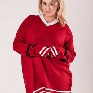 Wholesale Red V-neck sweater PLUS SIZE