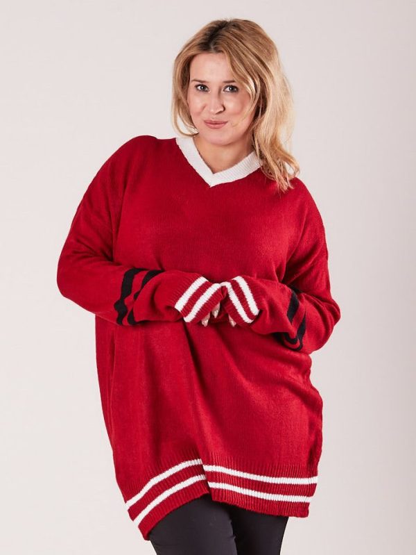 Wholesale Red V-neck sweater PLUS SIZE