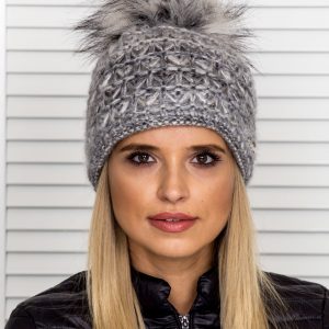 Wholesale Insulated melange hat with pompom grey