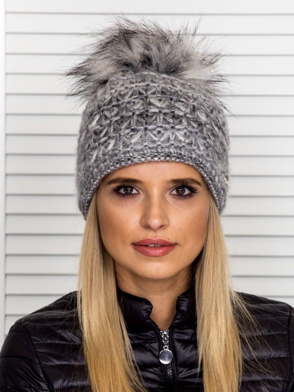 Wholesale Insulated melange hat with pompom grey