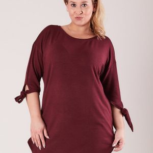 Wholesale Burgundy tunic with binding on sleeves PLUS SIZE