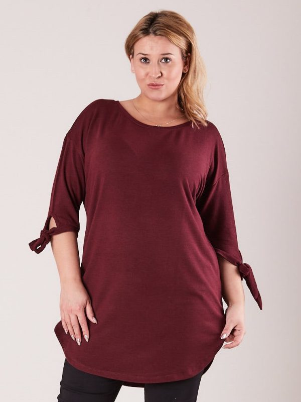 Wholesale Burgundy tunic with binding on sleeves PLUS SIZE