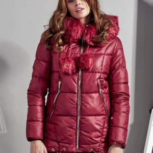 Wholesale Burgundy jacket with pomponics