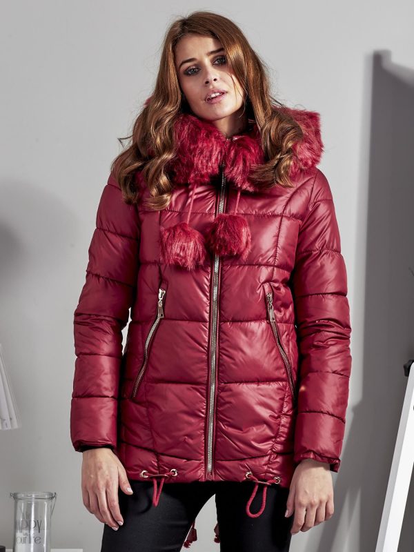 Wholesale Burgundy jacket with pomponics