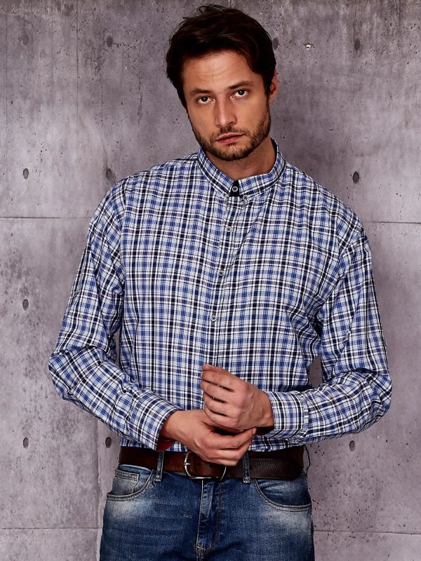 Wholesale Blue Plus Size Plaid Pattern Men's Shirt