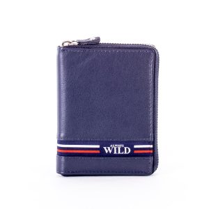 Wholesale Navy blue leather wallet with zipper closure