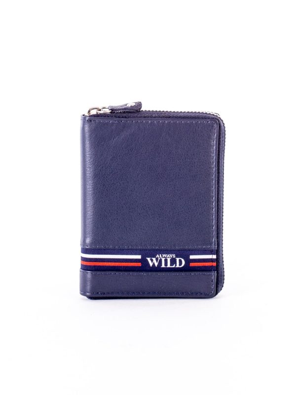 Wholesale Navy blue leather wallet with zipper closure