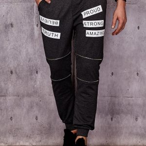 Wholesale Dark grey sweatpants with zippers and inscriptions