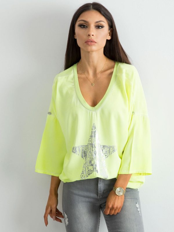 Wholesale Fluo Yellow Loose Print Blouse