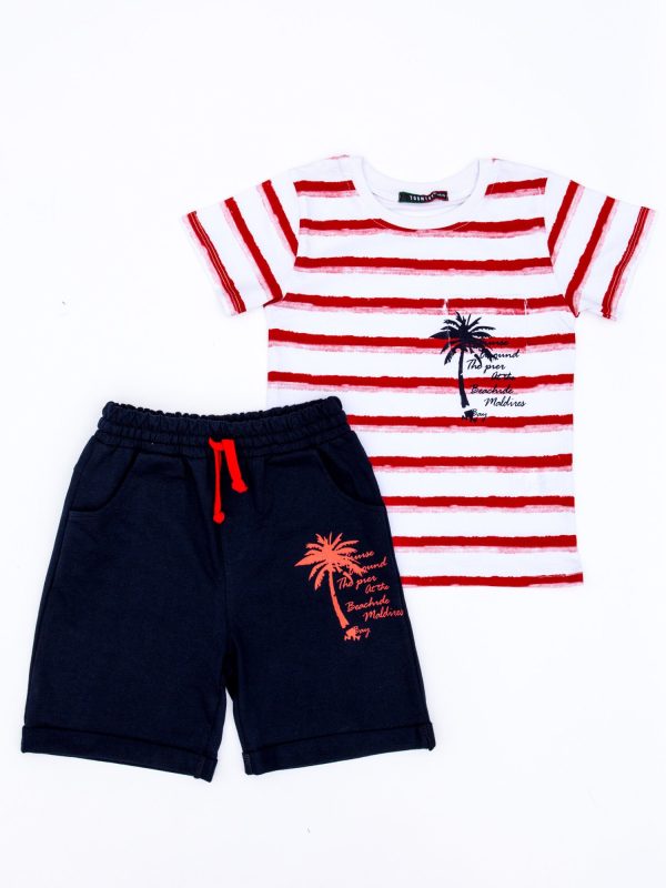 Wholesale Navy blue and white children's set with palm print