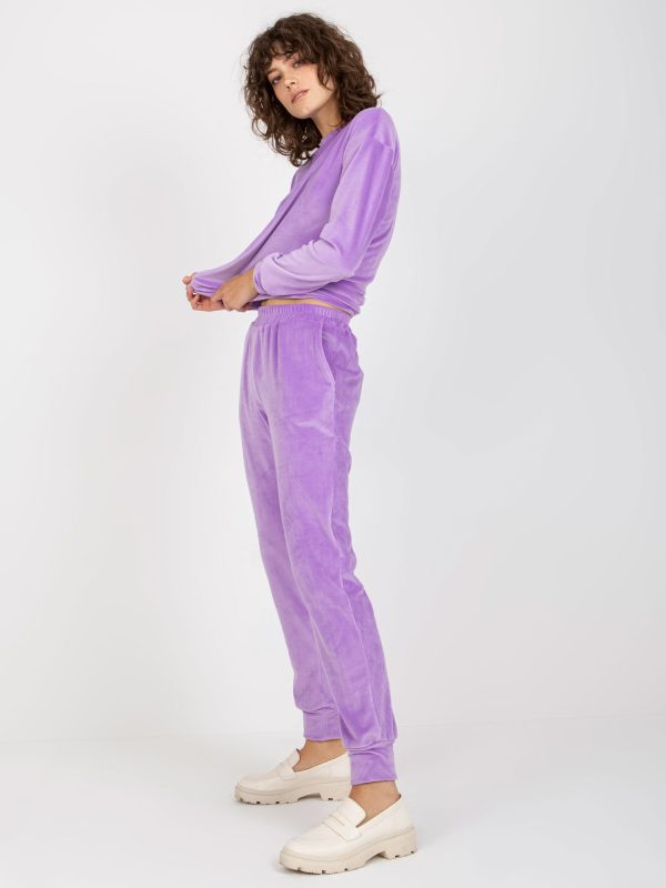 Wholesale Purple Women's Round Neck Velour Set