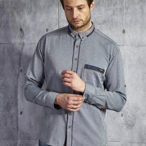 Wholesale Men's Cotton Plain Shirt Grey Blue PLUS SIZE