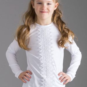 Wholesale White girl blouse with lace insert