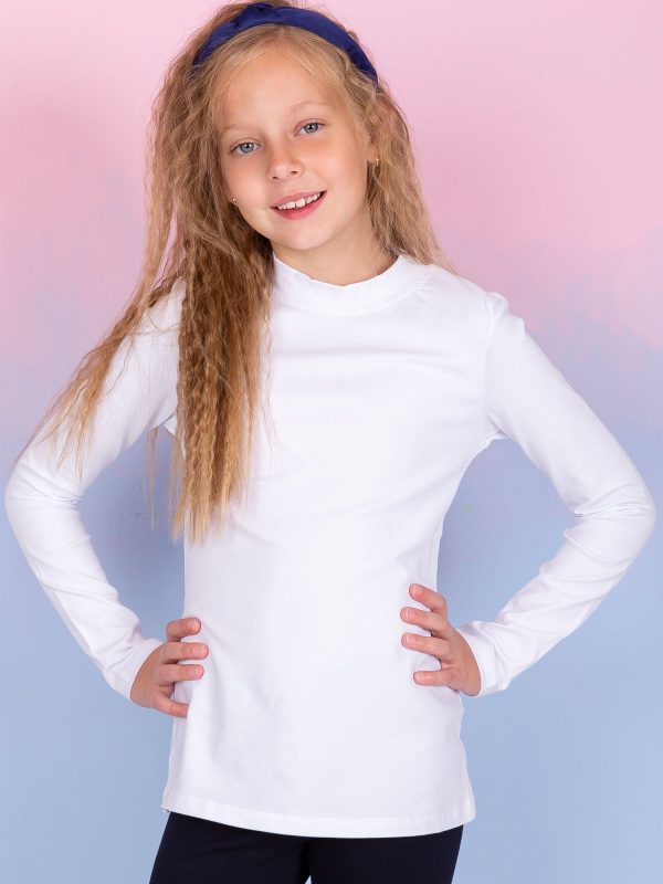 Wholesale White children's blouse with half turtleneck