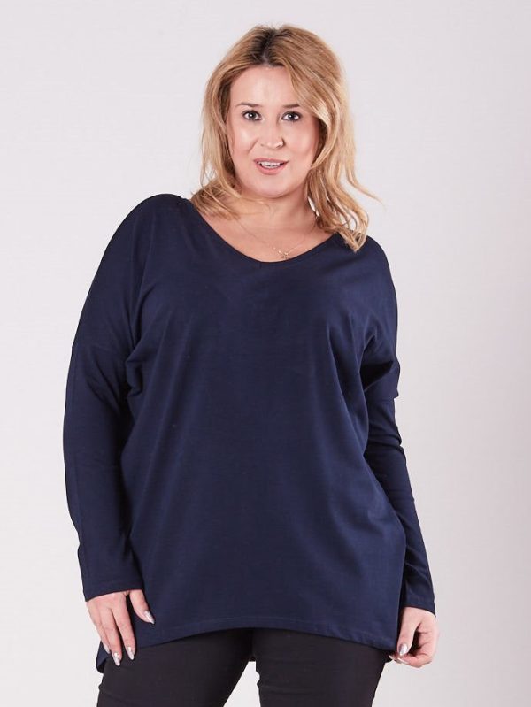 Wholesale Navy blue blouse with V-neck PLUS SIZE