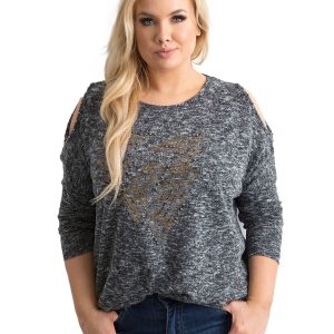 Wholesale Plus Size Graphite Blouse with Shoulder Cutouts