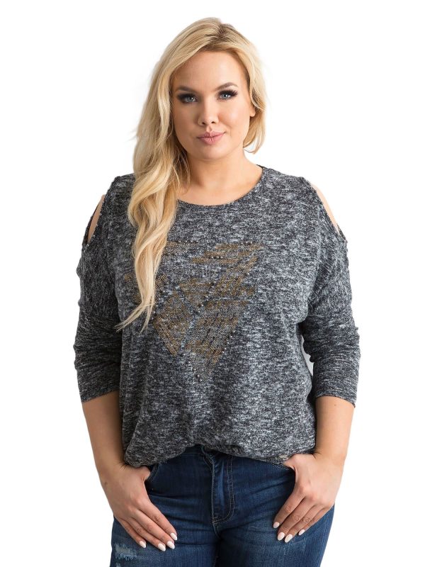 Wholesale Plus Size Graphite Blouse with Shoulder Cutouts