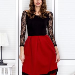 Wholesale Black and red dress with lace trim