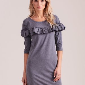 Wholesale Dark grey dress with wide flounce