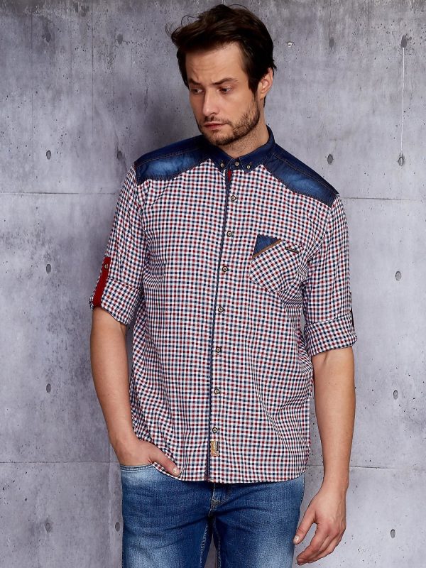 Wholesale Men's checkered shirt with denim trim PLUS SIZE