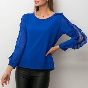 Wholesale Eairy blouse with decorative cobalt lace insert