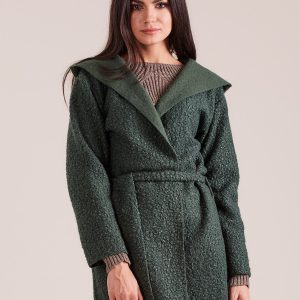 Wholesale Green knitted coat with hood