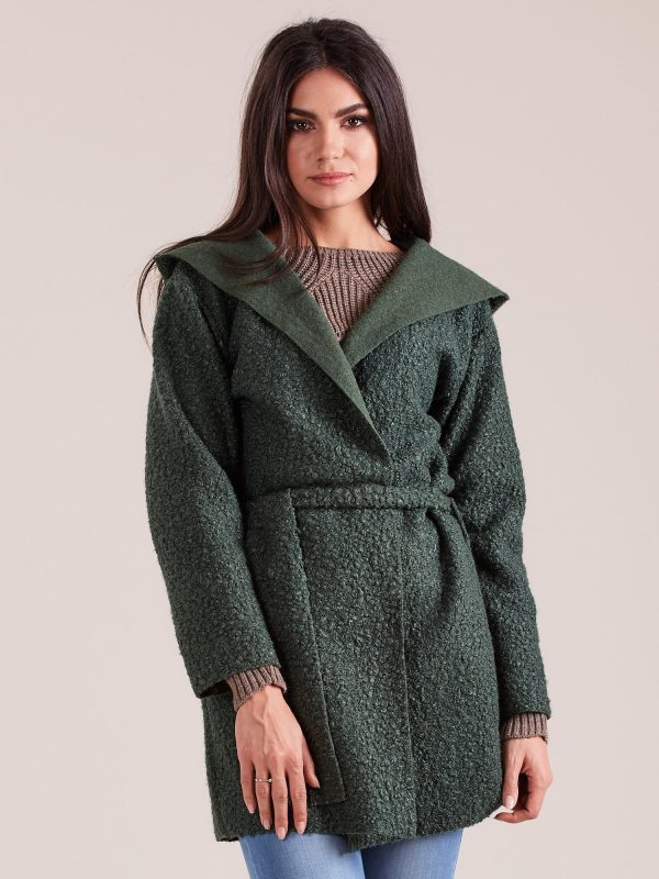 Wholesale Green knitted coat with hood