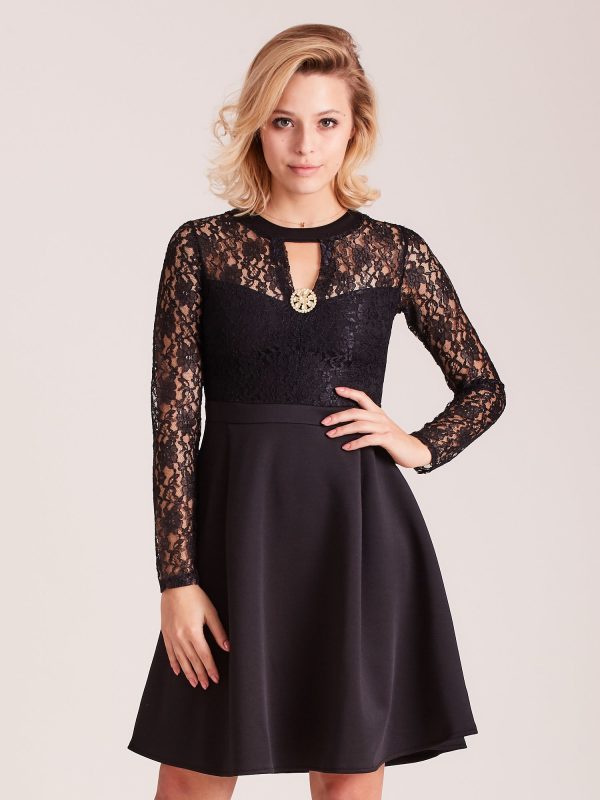 Wholesale Black dress with lace top