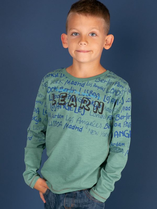 Wholesale Green blouse for boy with text print