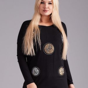 Wholesale Black blouse with appliqué and beads PLUS SIZE