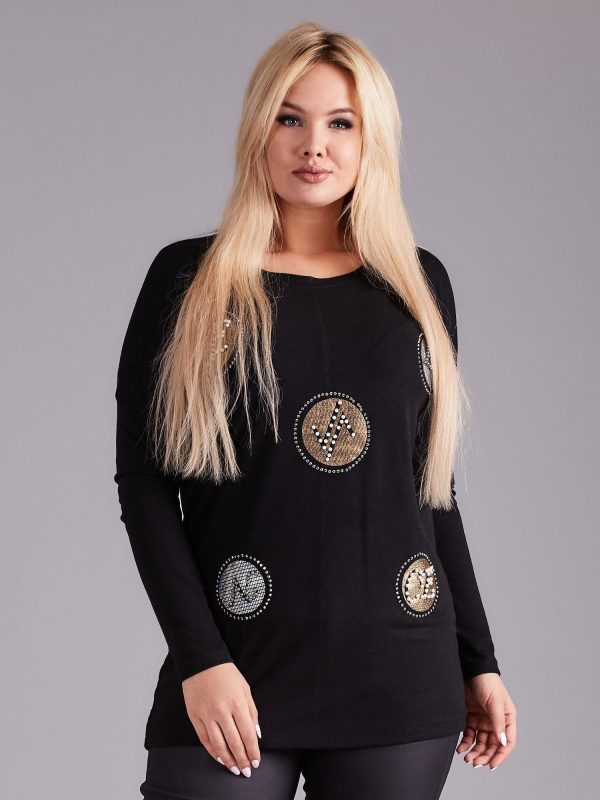 Wholesale Black blouse with appliqué and beads PLUS SIZE