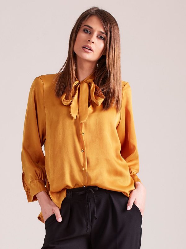 Wholesale Mustard satin blouse with binding