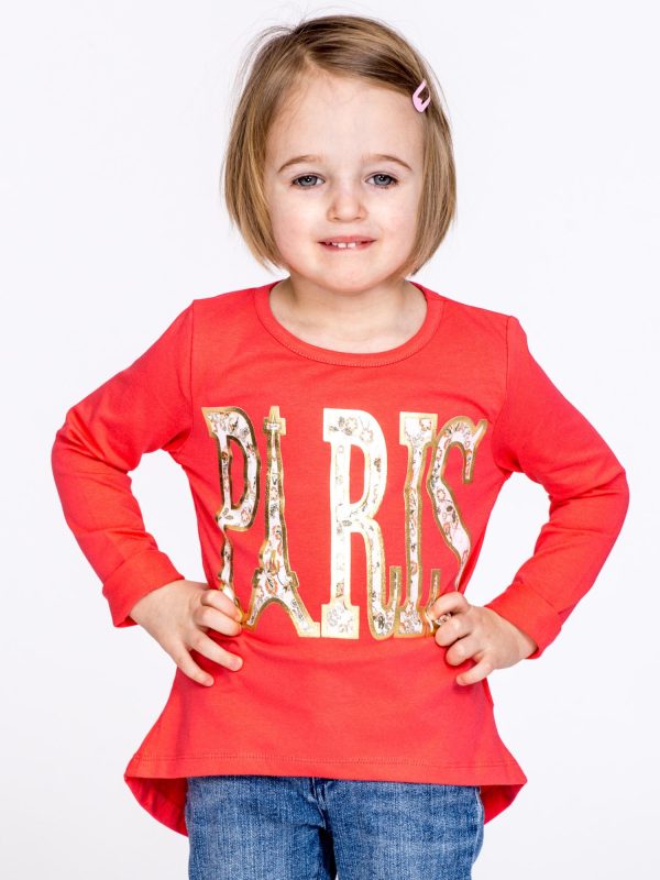 Wholesale Coral cotton girl blouse with PARIS inscription