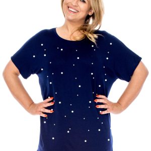 Wholesale Navy blue blouse with pearls PLUS SIZE